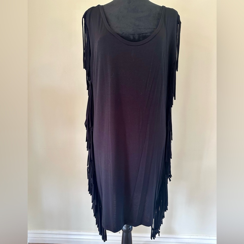 Black Fringe Tshirt Dress